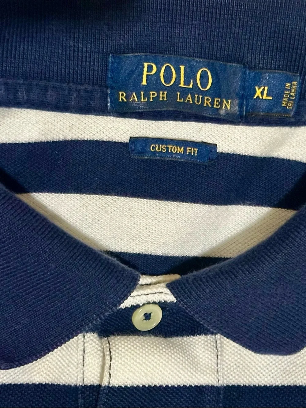 Ralph Lauren Navy and White Striped Polo with Red Logo custom slim fit